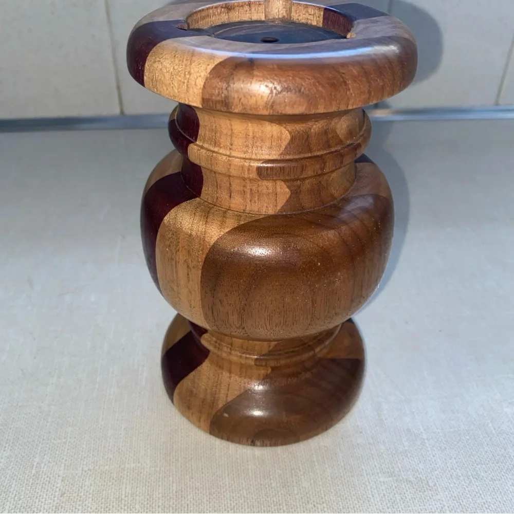 S & T Turnings Vintage Turned Wood Candle‎ Pillar Holder